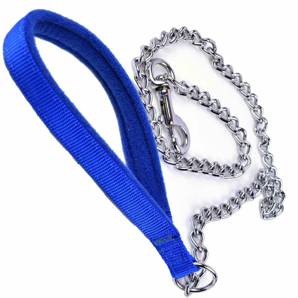 Polar fleece dog leash with chain blue