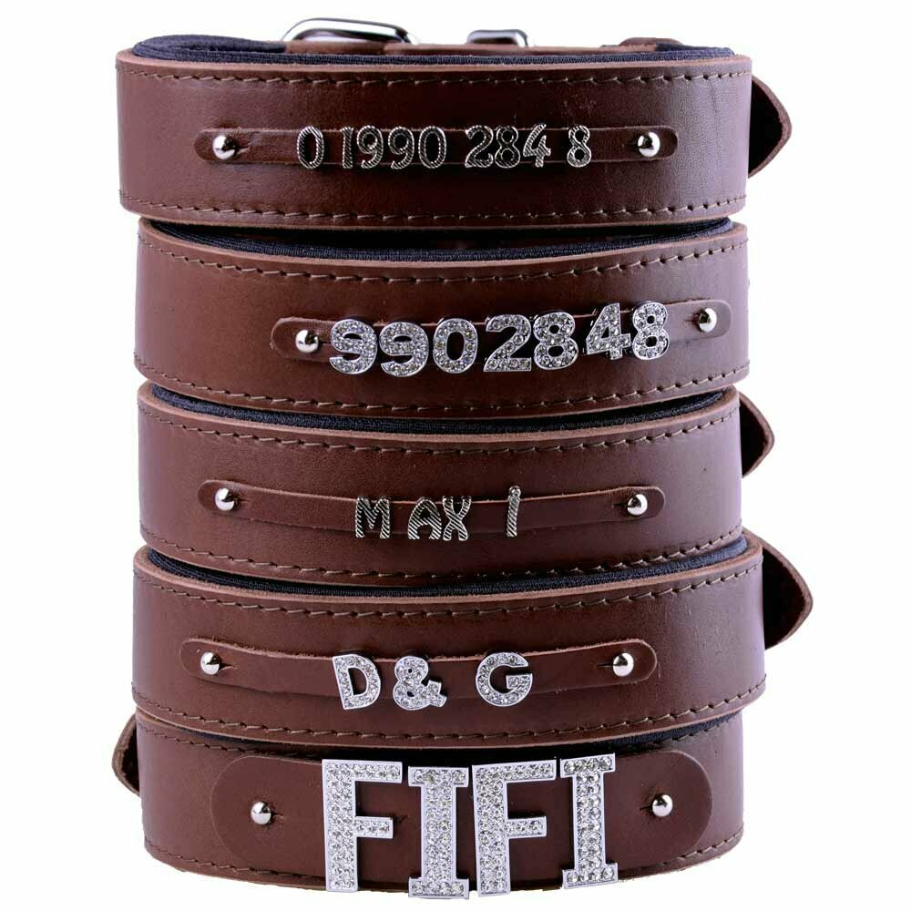 GogiPet® real leather name collar brown