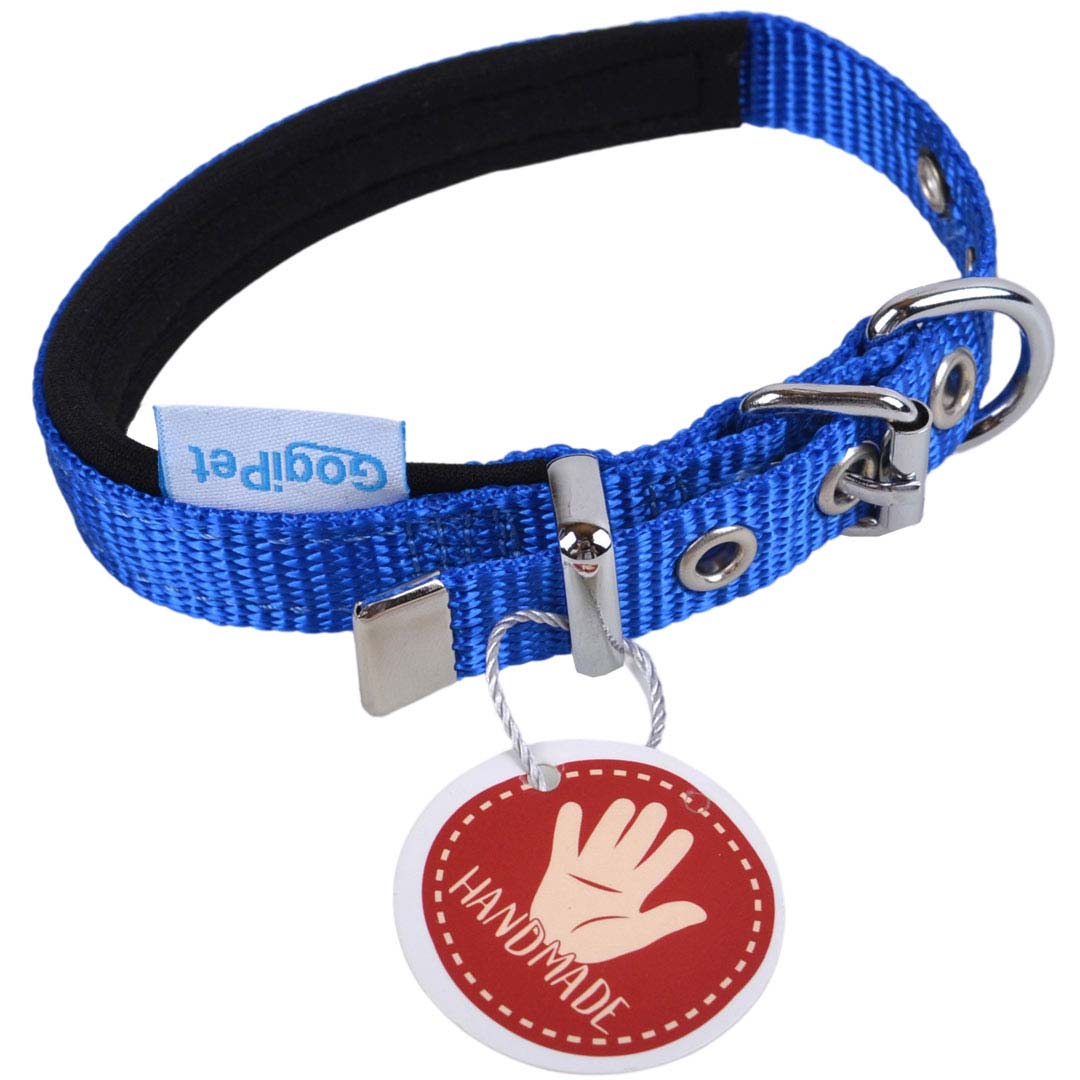 Padded GogiPet® comfort textile dog collar blue