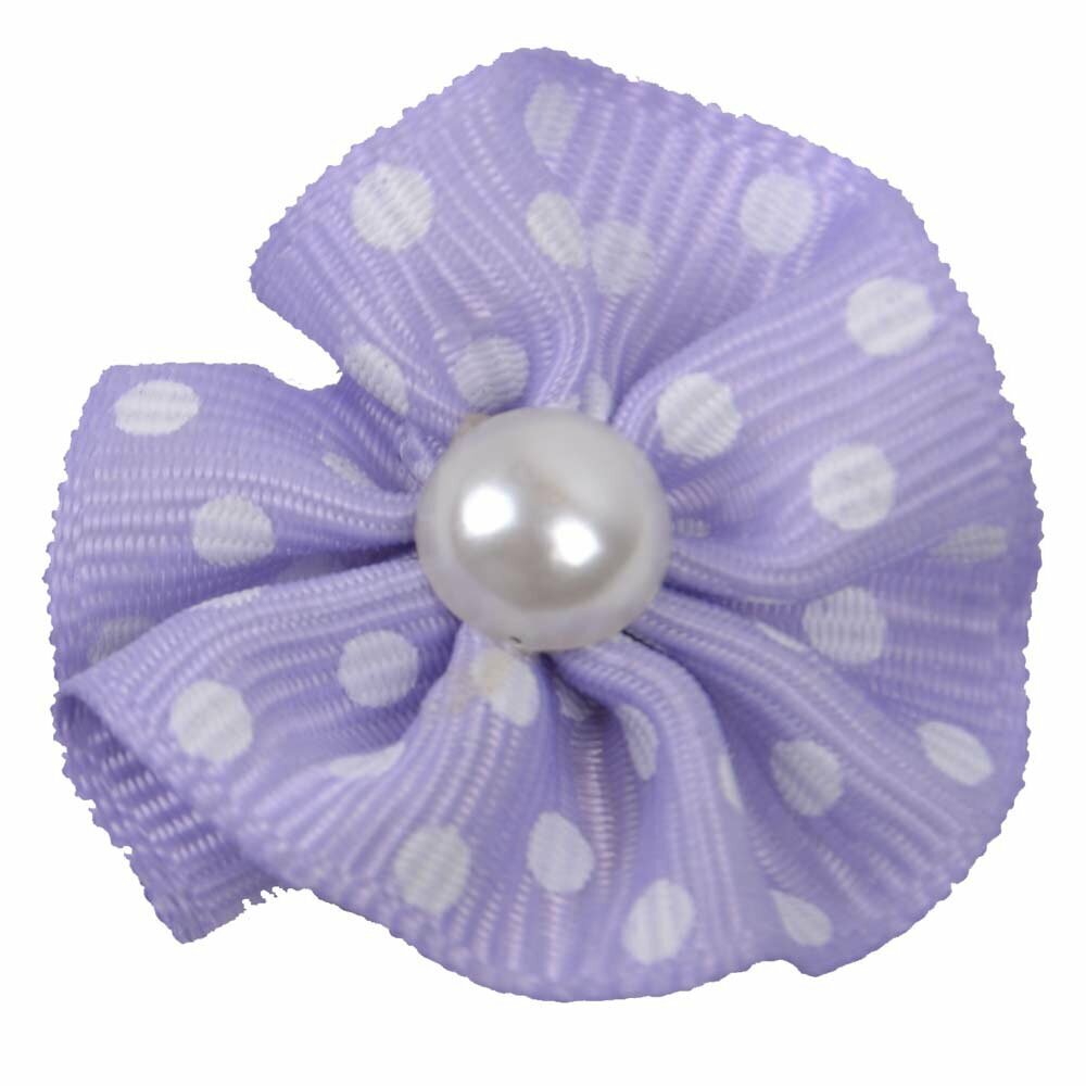 Handmade pet bow purple with dots a pearl by GogiPet