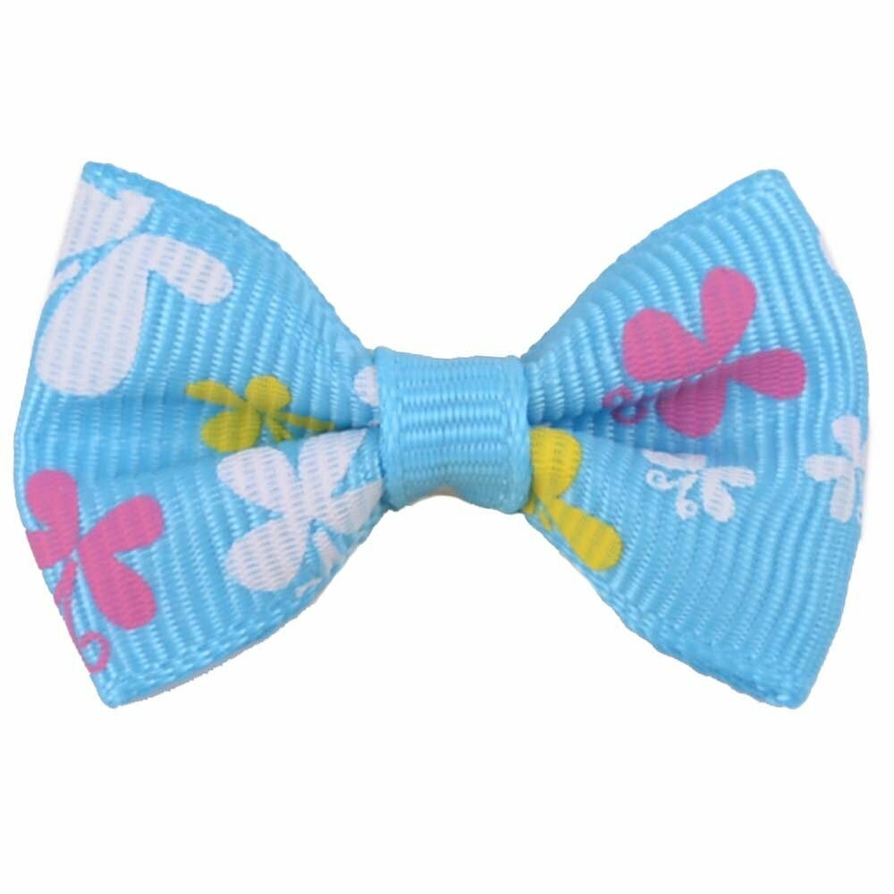 Handmade dog bow light blue with flowers by GogiPet