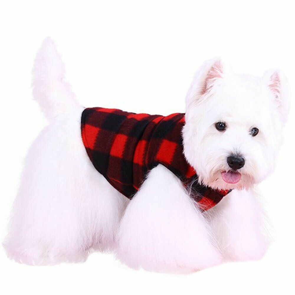 Modern red plaid dog blanket from double fleece