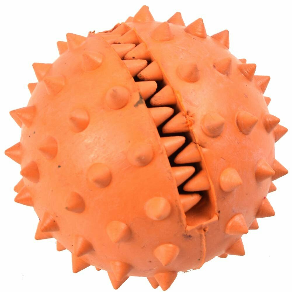 Snack rubber ball orange 7,5 cm Ø - 10 years Onlinezoo dog toy birthday special