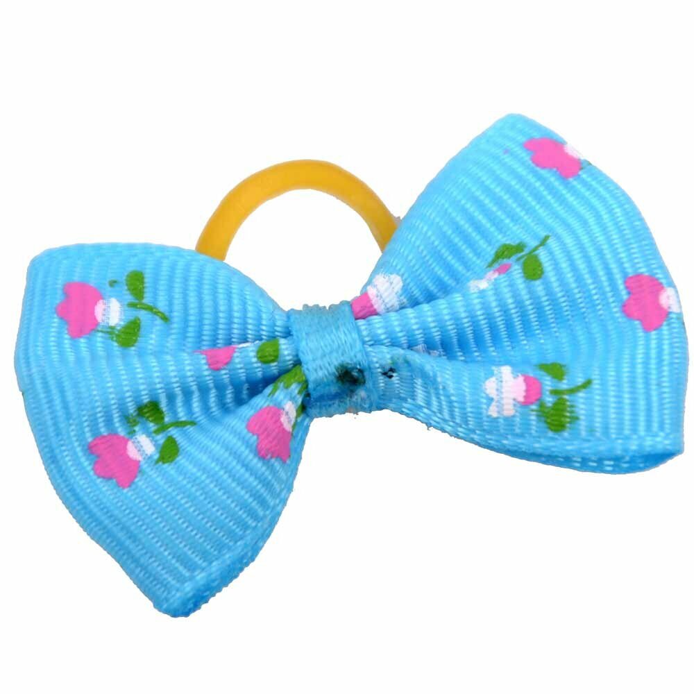 Dog hair bow rubberring blue with flowers by GogiPet