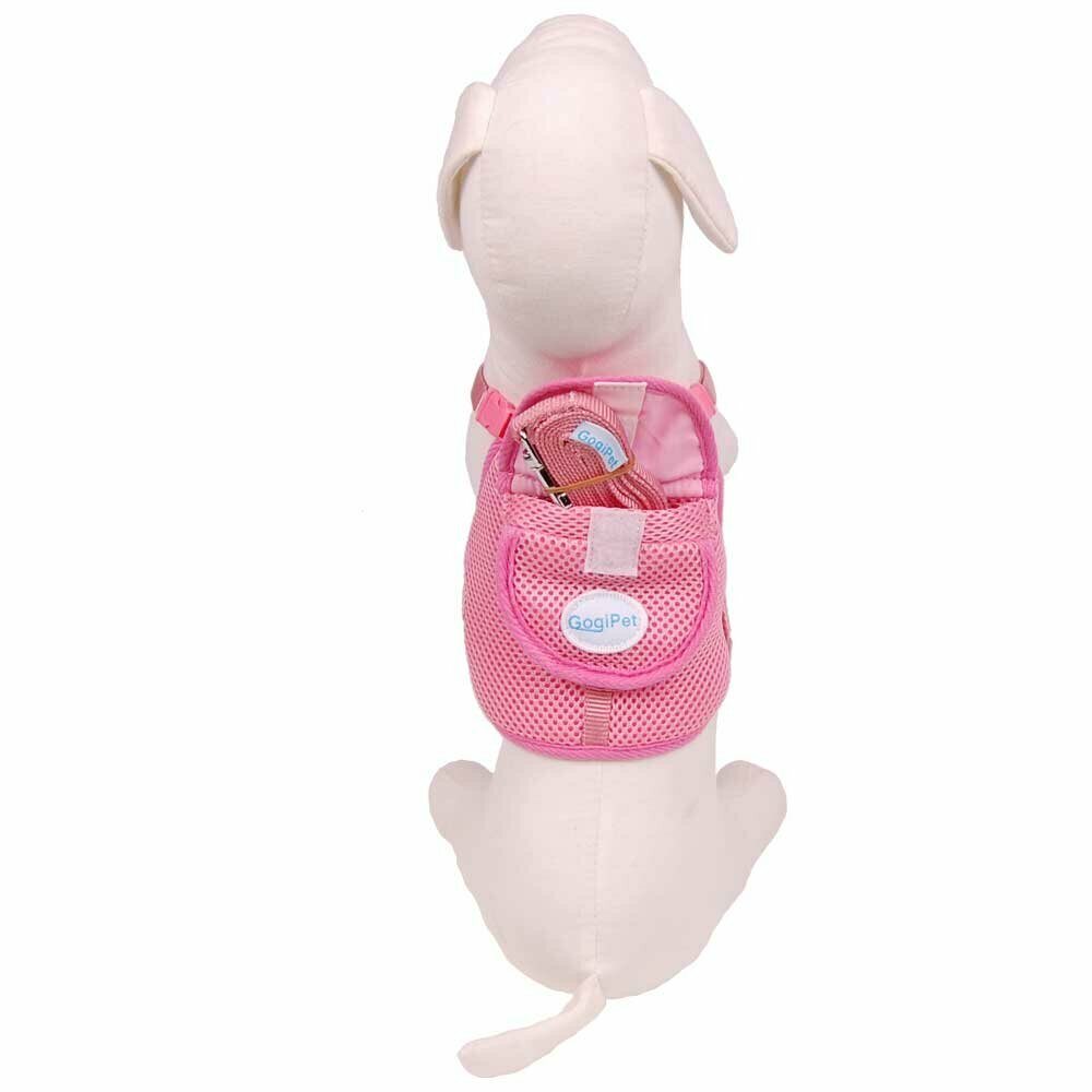 pink GogiPet ® harness for dogs with dog leash