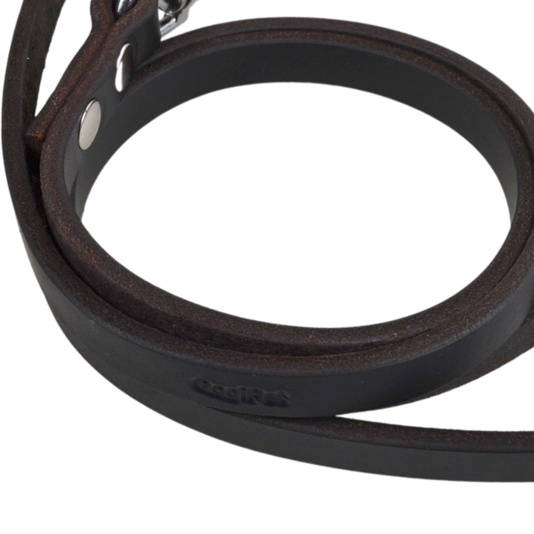 Length adjustable brown oil leather dog leash - Vintage leather