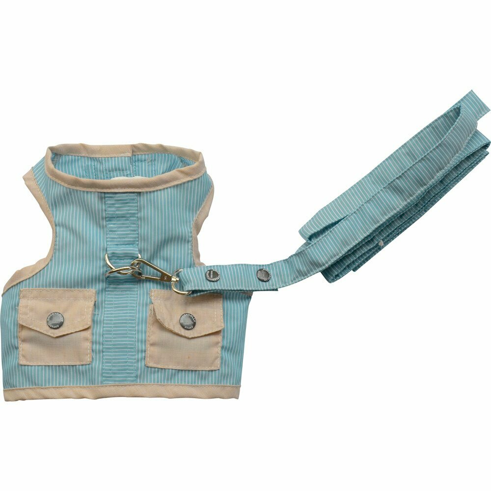 Soft chest harness blue striped brown pockets - Soft chest harness by DoggyDolly DCL123