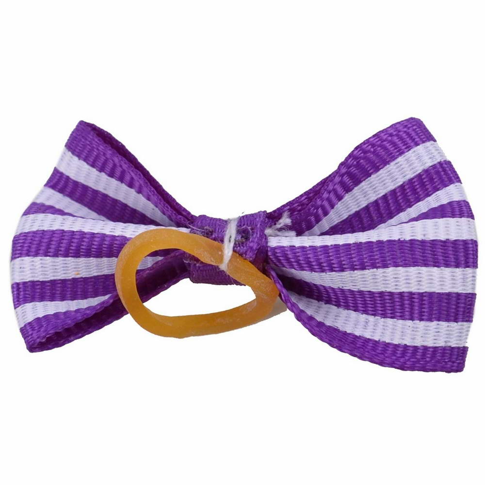 Dog bow with hairband Luigi violet white striped by GogiPet