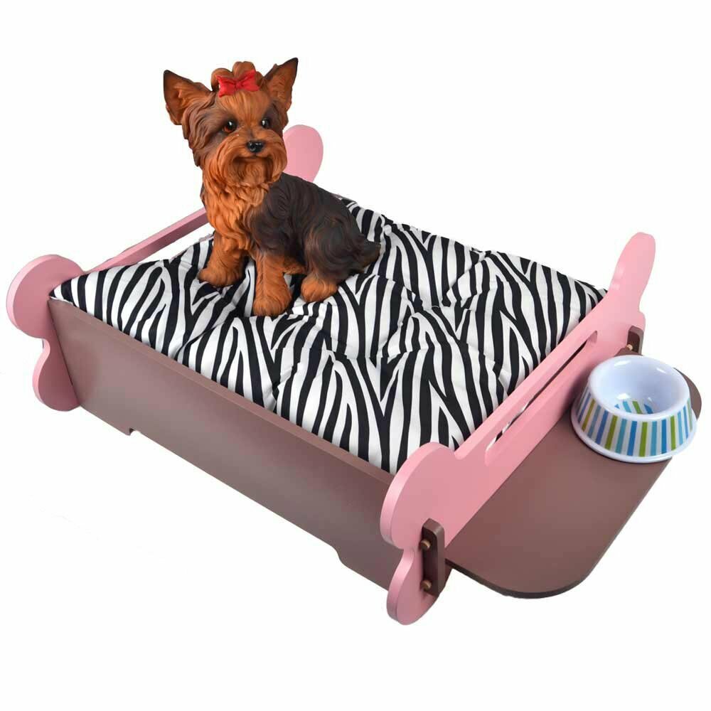 Dog bed with food rack - pink