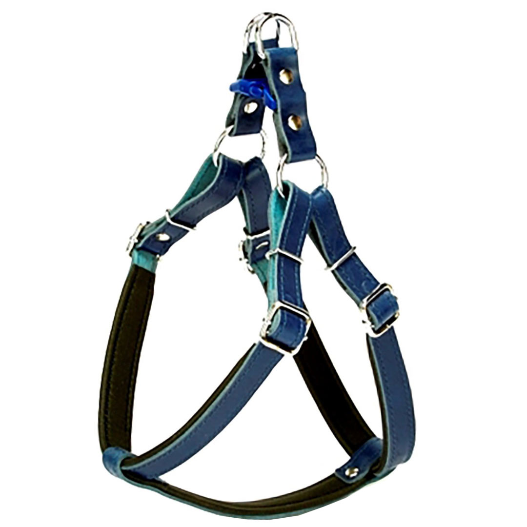 Leather breast harness blue with soft lining by GogiPet