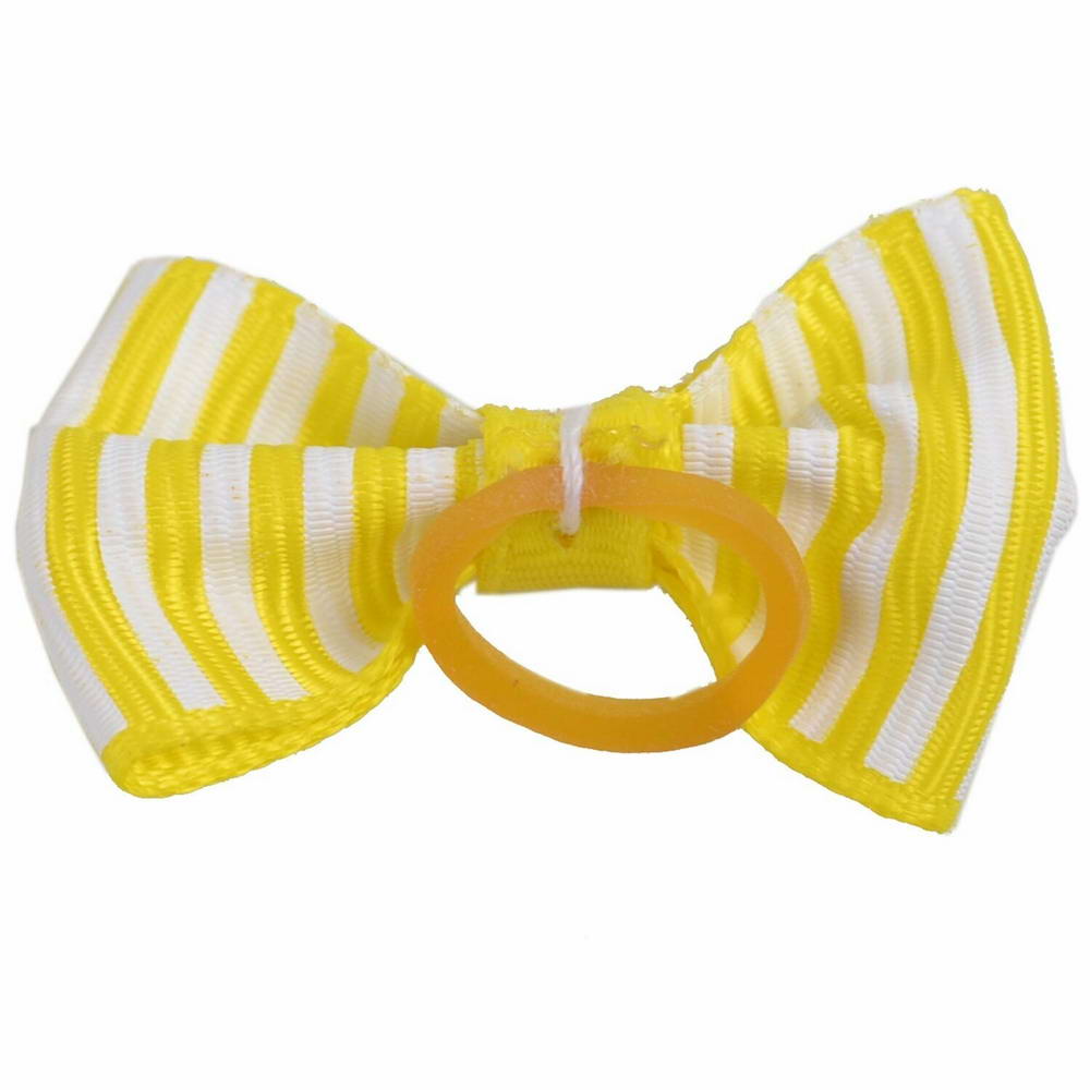 Dog hair bow rubberring Mario yellow and white sriped by GogiPet
