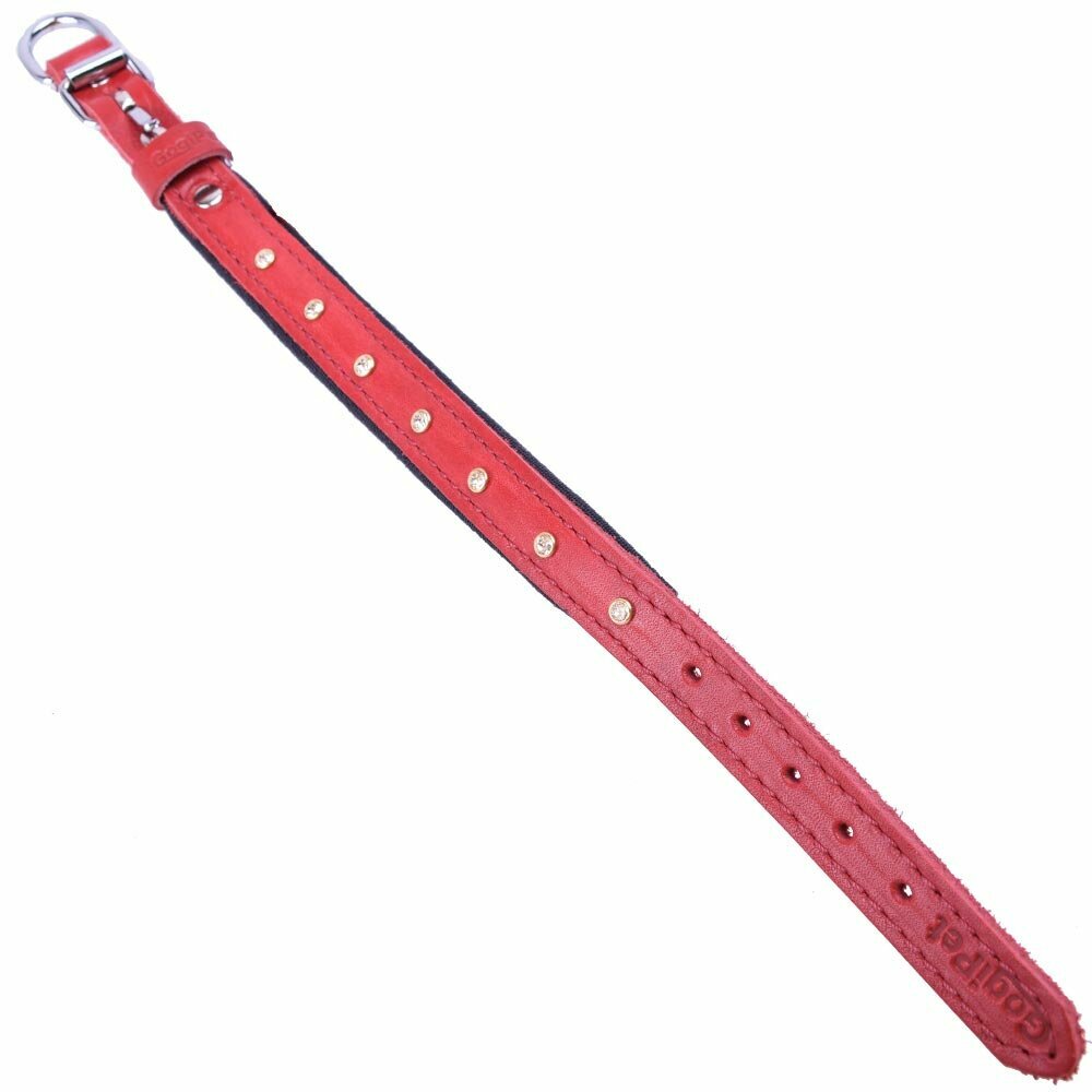 Red rhinestone dog collar made from genuine leather by GogiPet®