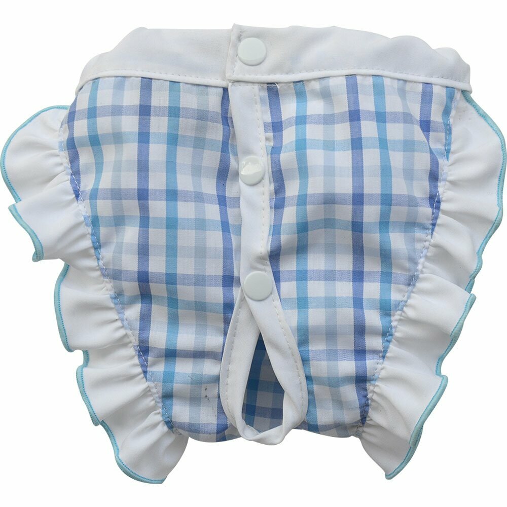 Dog sanitary panty blue checked and push buttons