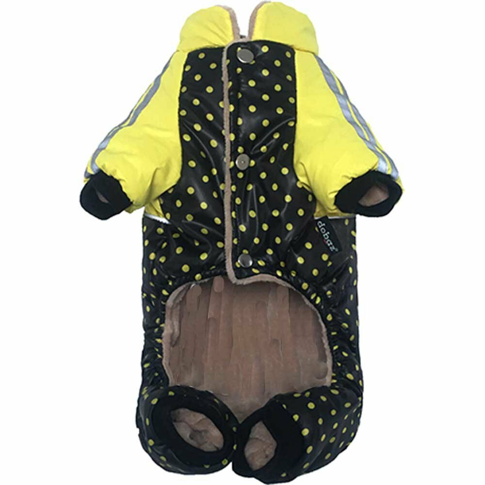 Snowsuit for dogs with polka dots