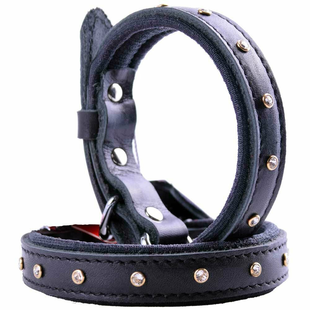 GogiPet® Swarovski leather dog collar black