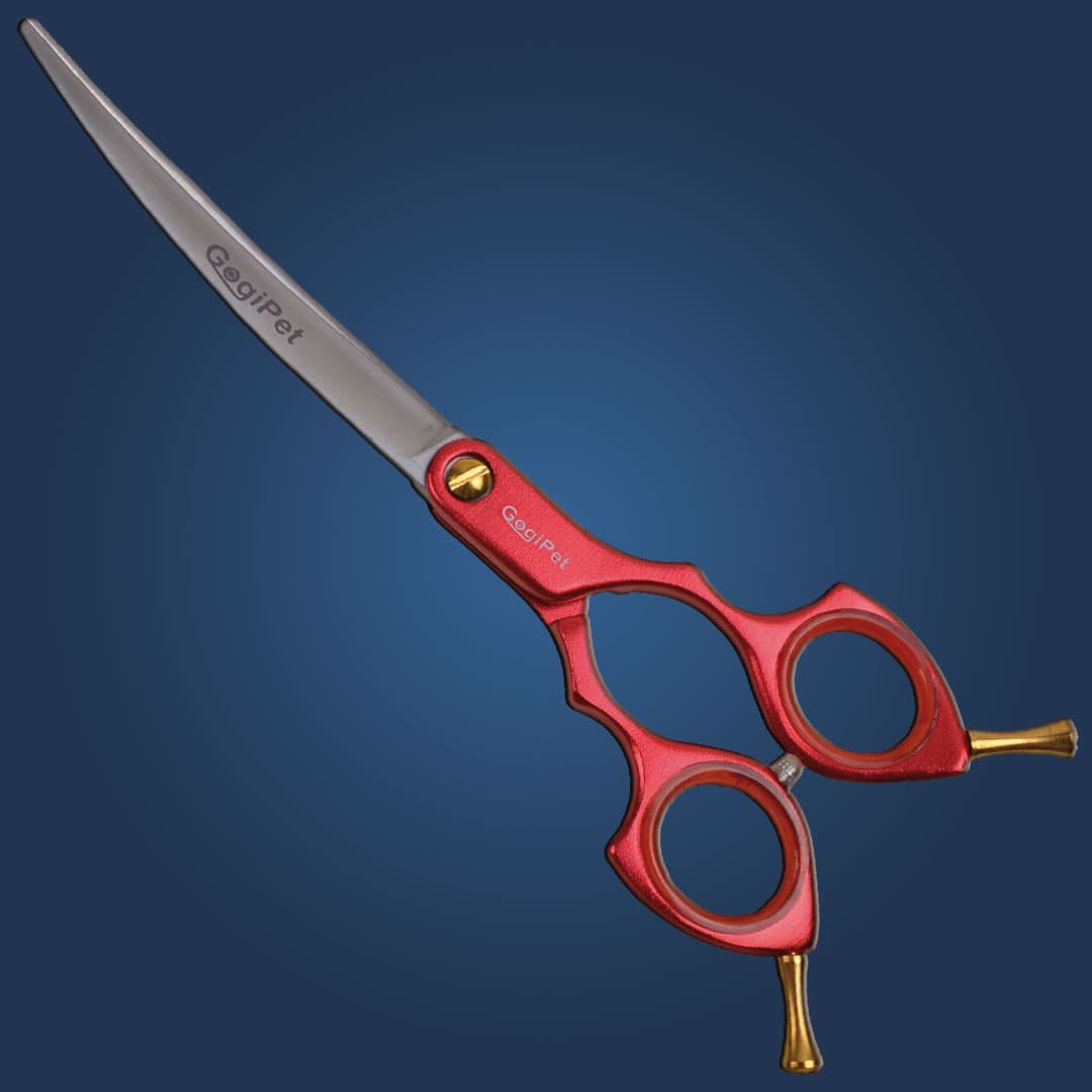 GogiPet Elite Japanese steel scissors 17 cm 6.5 inch curved, aluminum handle, red