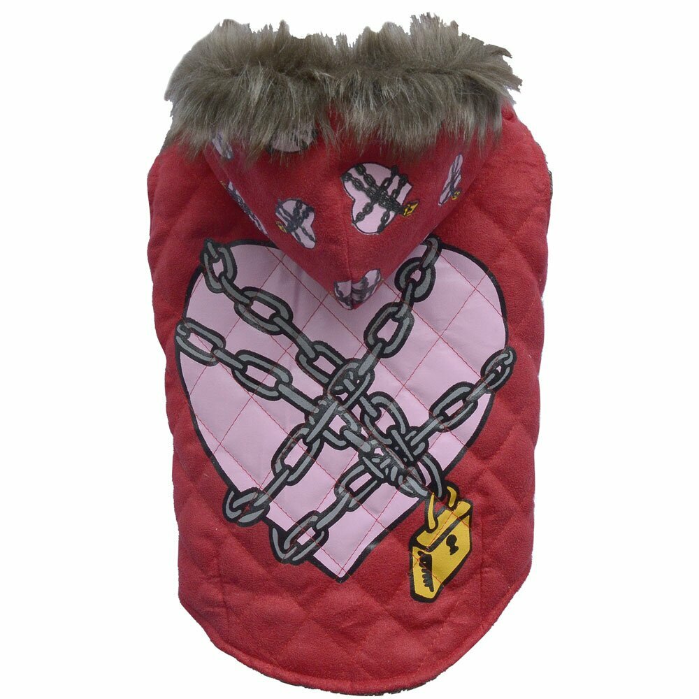 DoggyDolly dog coat - red quilted coat with heart in chains by DoggyDolly