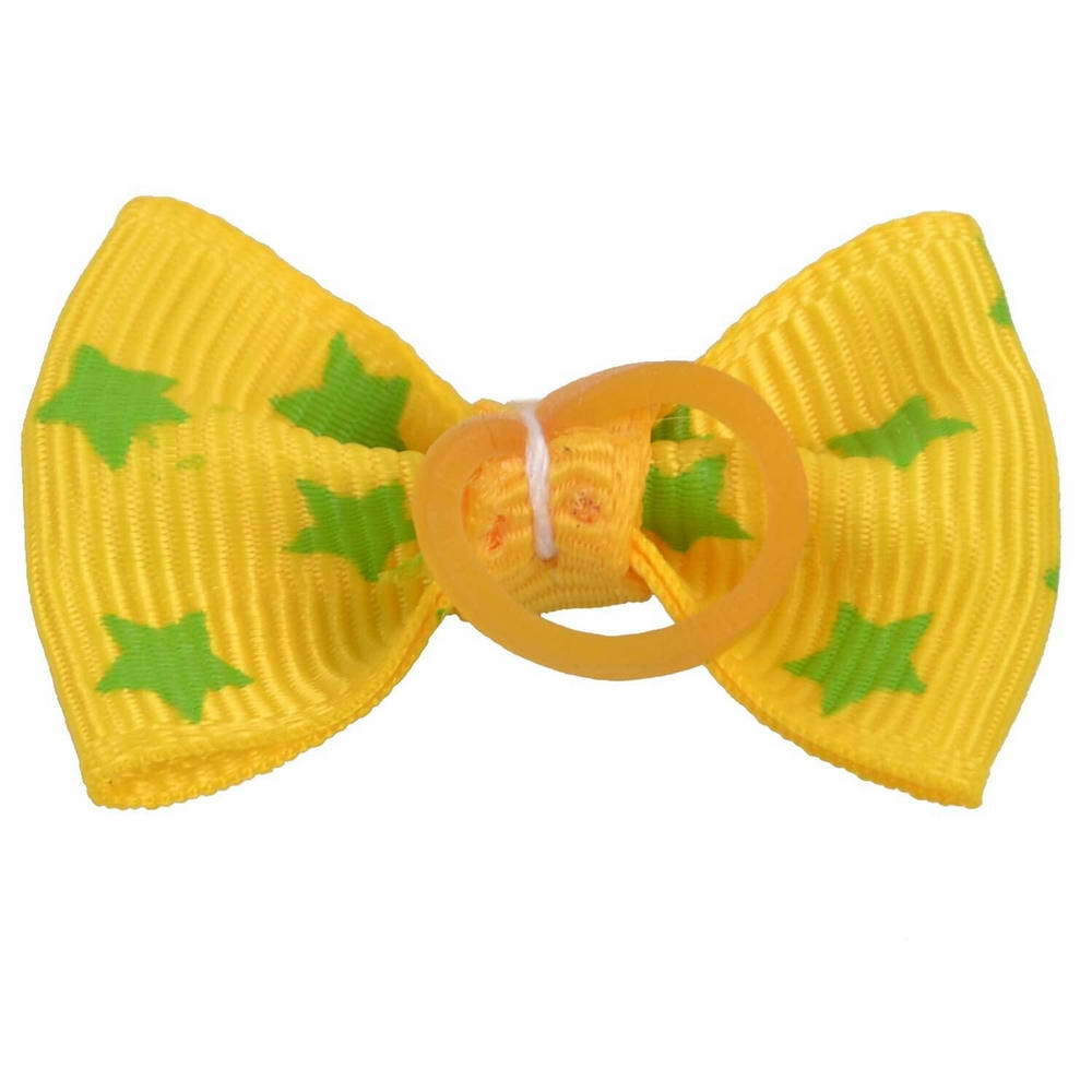 Dog hair bow rubberring Estrella yellow with stars by GogiPet