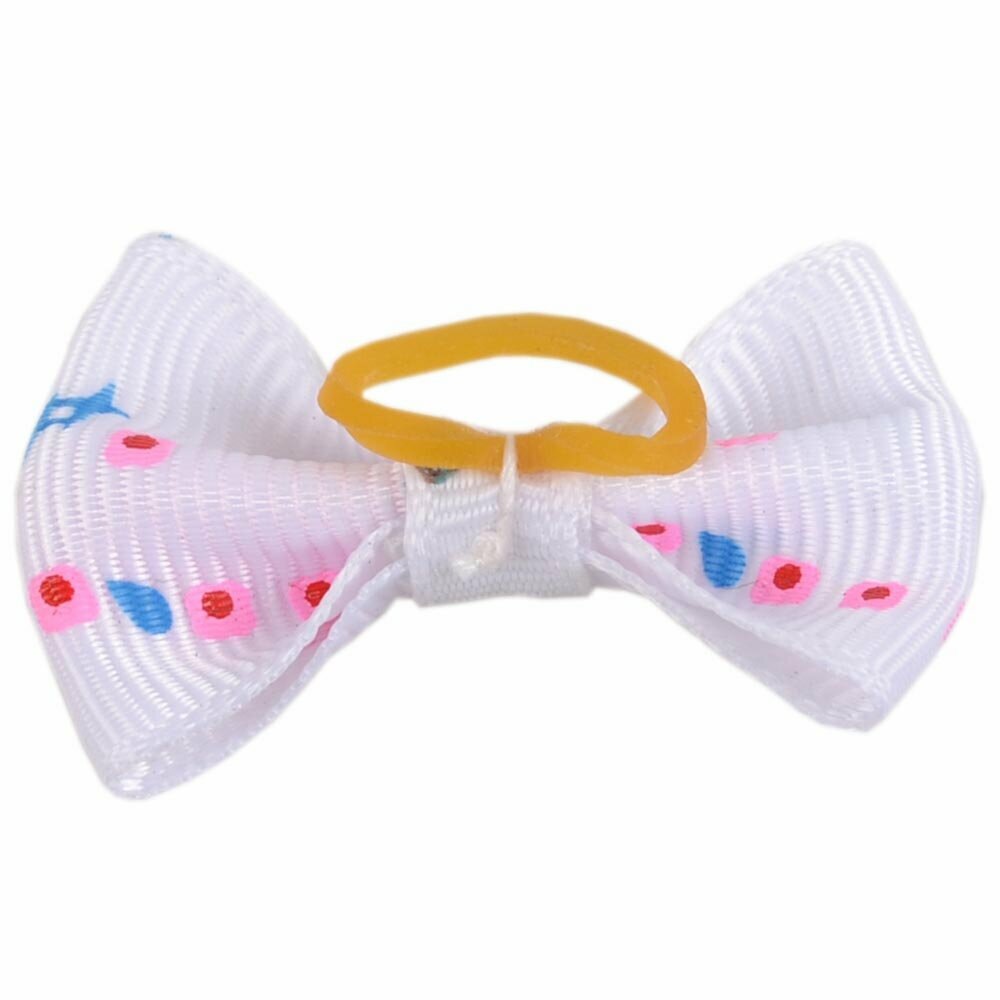 Dog hair bow rubberring "Corazón white " by GogiPet
