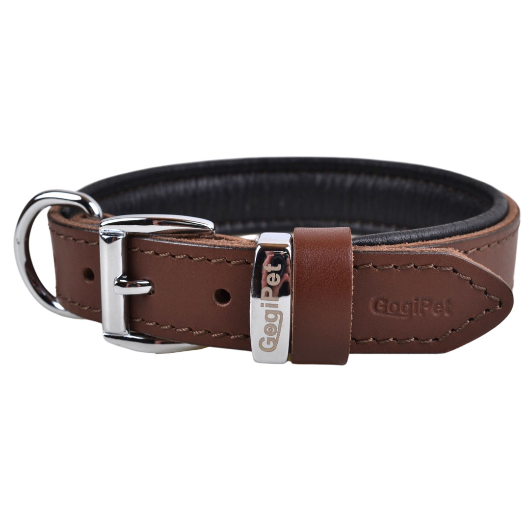Handmade, brown genuine leather dog collar from GogiPet