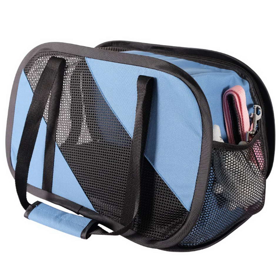 Dog carrier with practical side pocket for everyday items