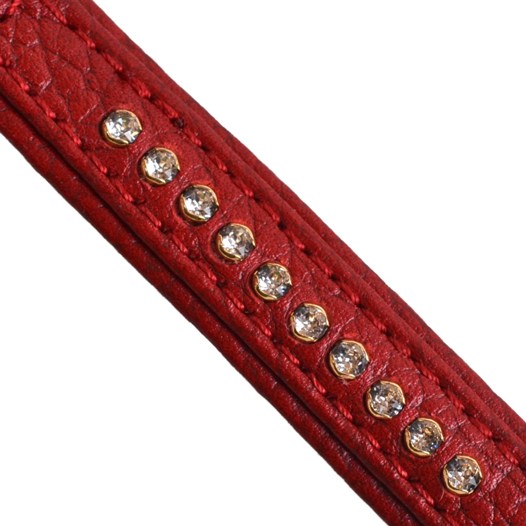 GogiPet® Swarovski dog collar in red floater leather