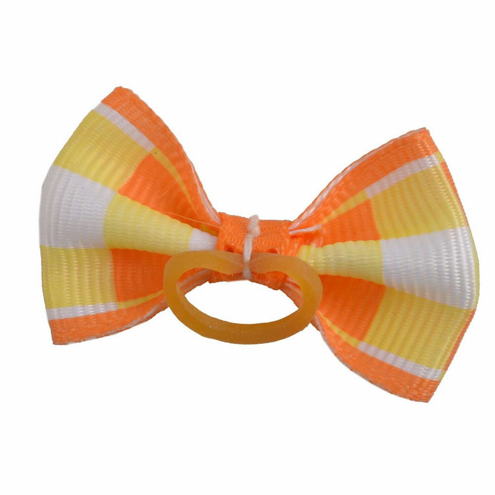 Dog bow with rubber ring - orange checkered by GogiPet