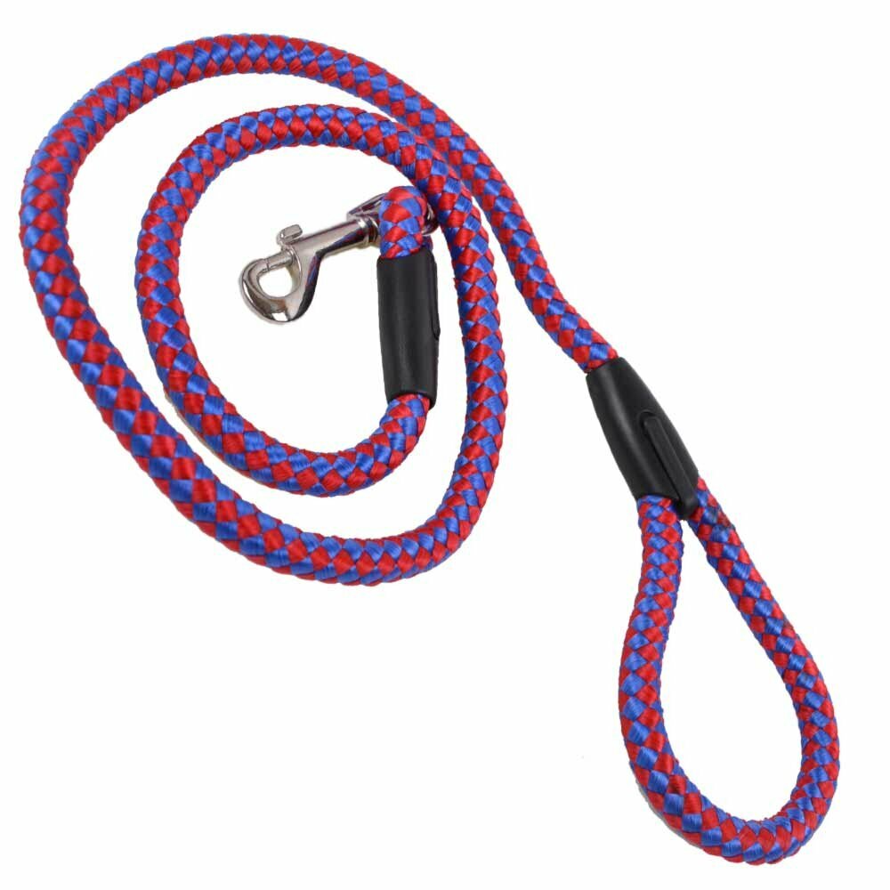 Woven dog leash made of sturdy nylon fabric red blue