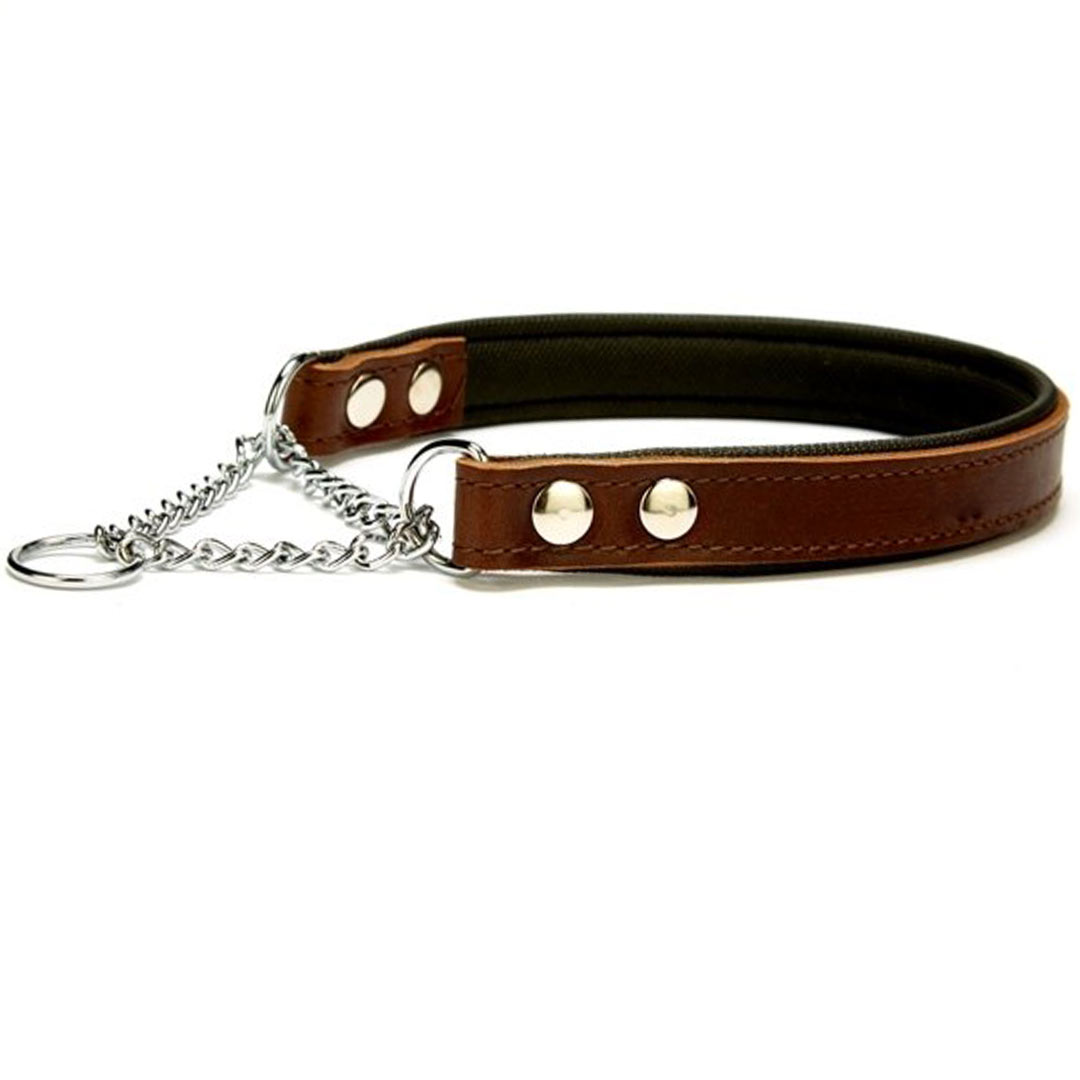 Soft lined genuine leather train dog collar brown by GogiPet