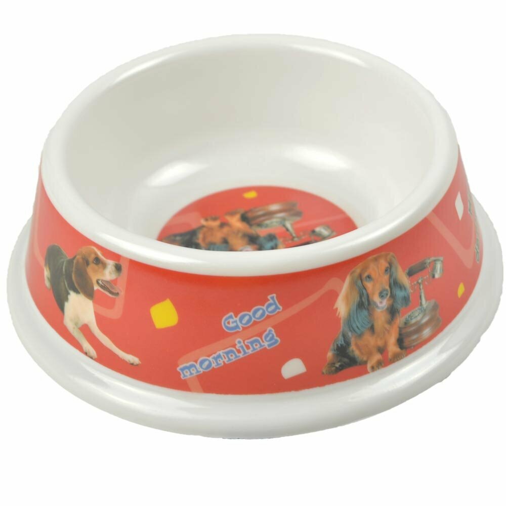 Red feeding bowl 0.3 liters with dogs