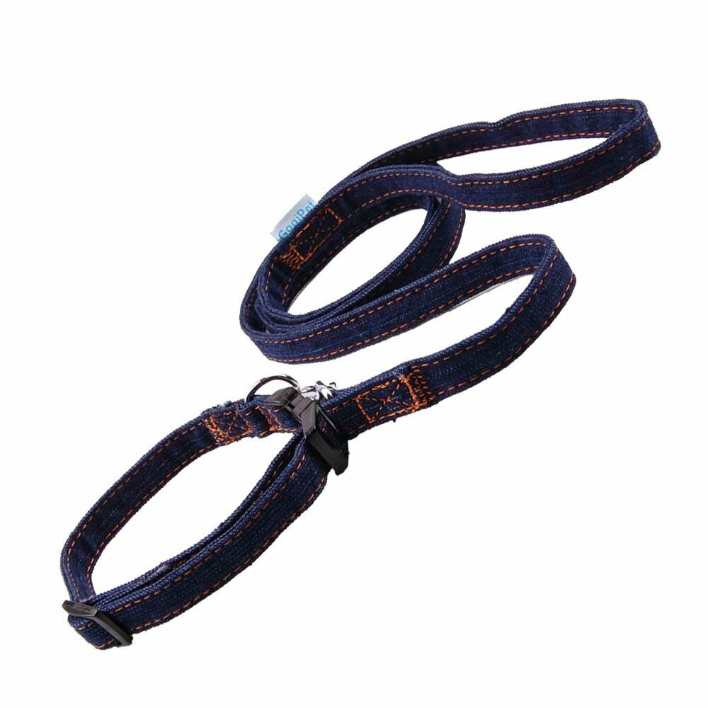 GogiPet ®  Blue Jeans dog collar 23 - 40 cm and dog leash set