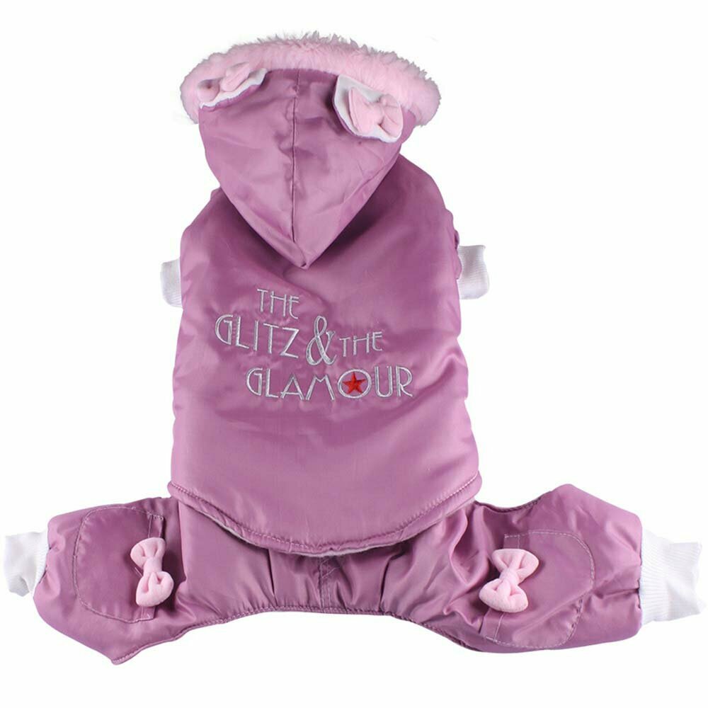 more wamer pink dogs snow suit with shrinkable hood and shrinkable trousers of DoggyDolly W100 