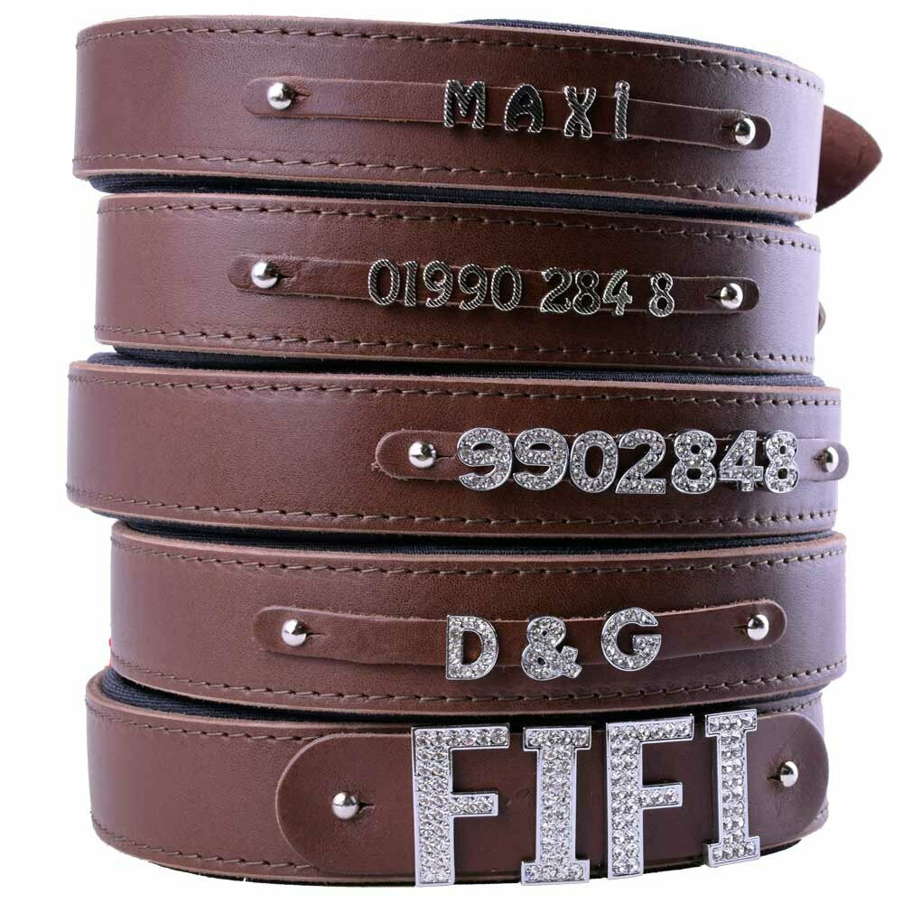 GogiPet® real leather name collar brown for letters and numbers