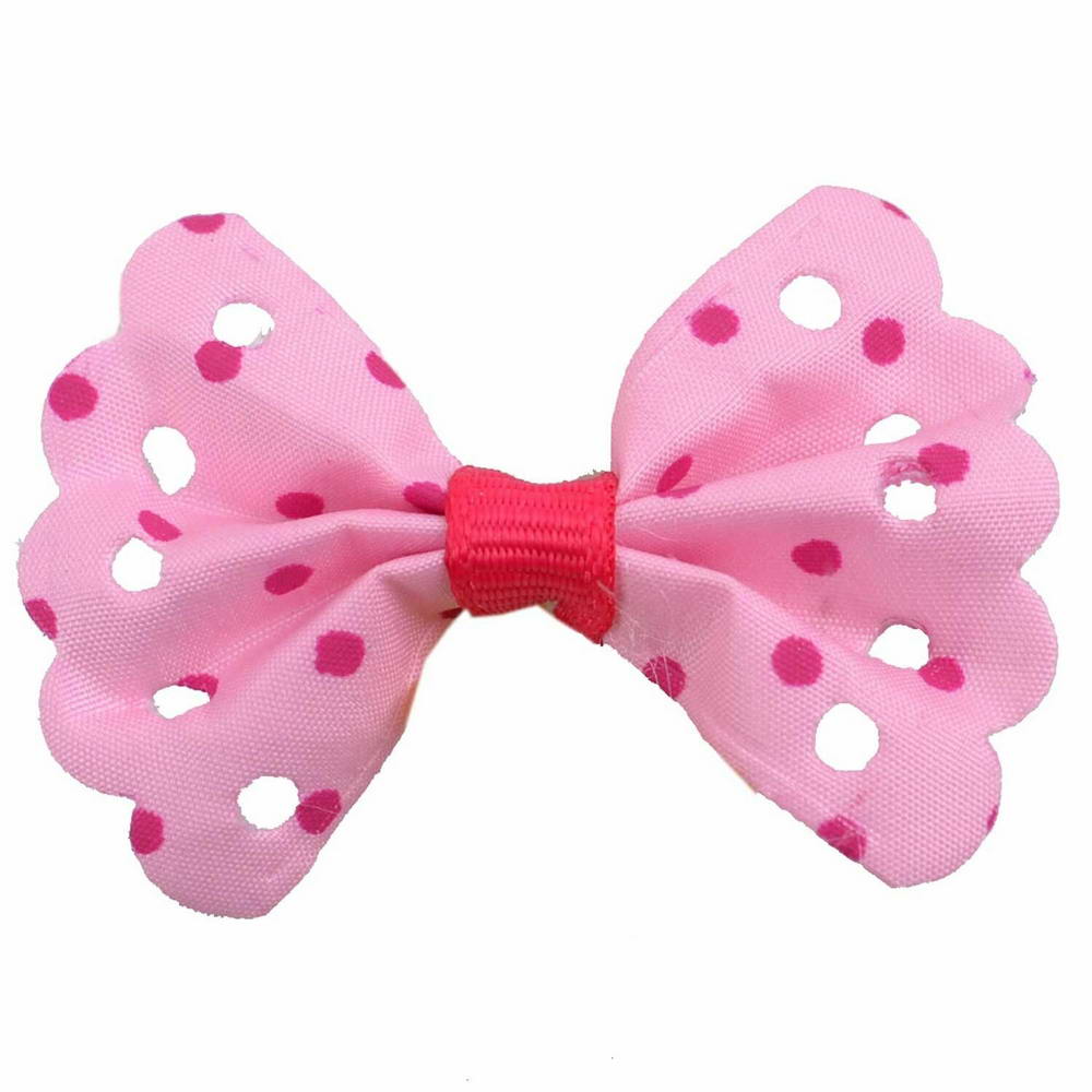 Handmade pet bow pink with pink polka dots by GogiPet