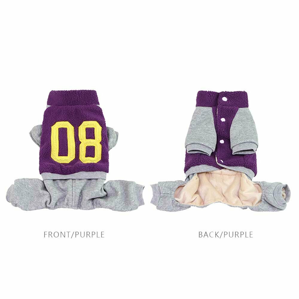 Warm Dog Clothes made of pure cotton purple by GogiPet Front View and Rear View