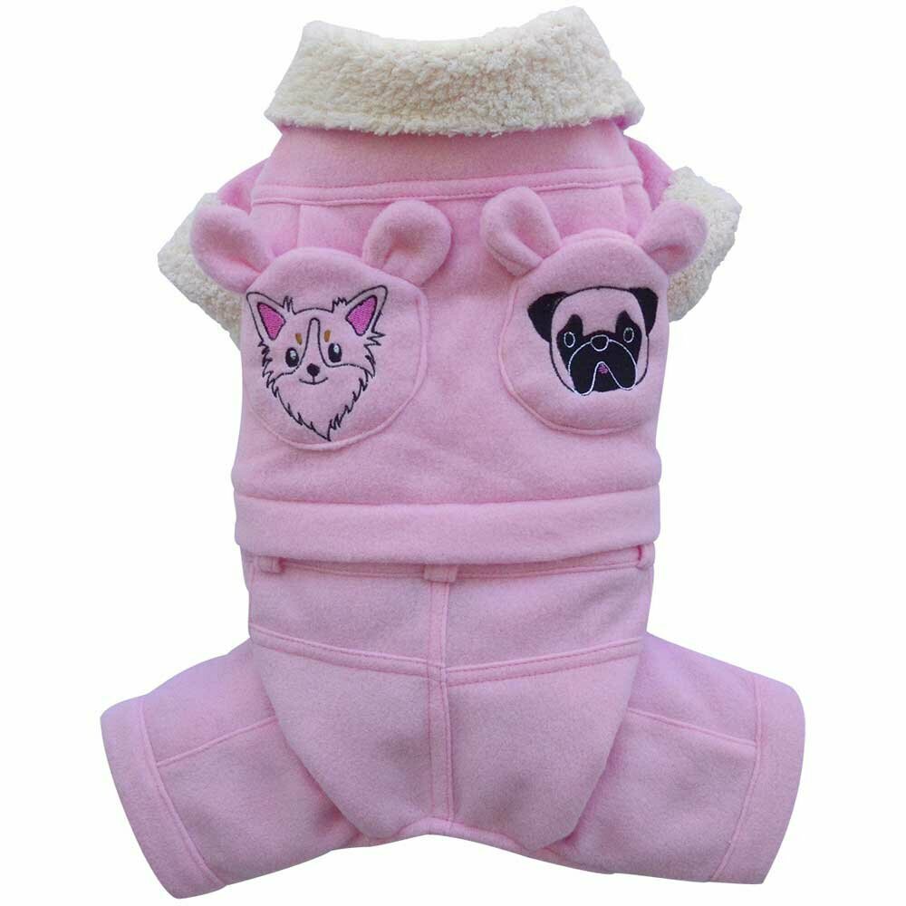 pink dog coat with normal dog heads - warm dog clothes by DoggyDolly