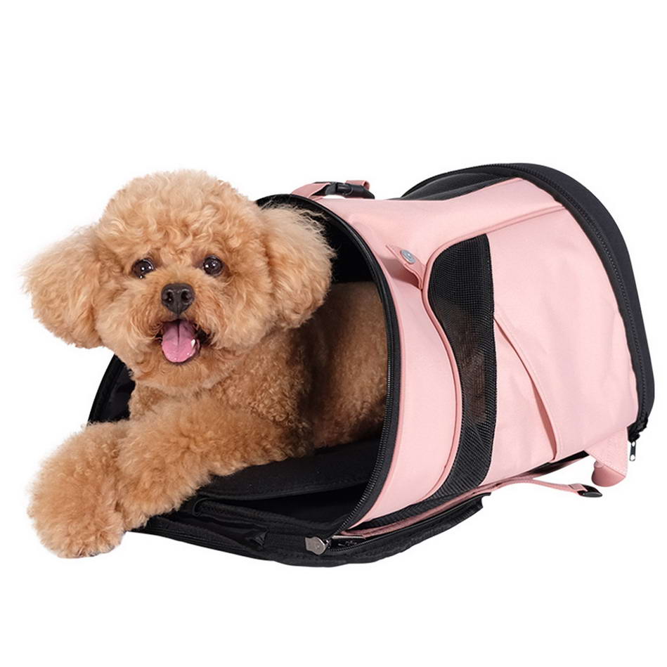 Multifunctional dog backpack, as a backpack for dogs (back or front), dog bag and resting place with safety belt.