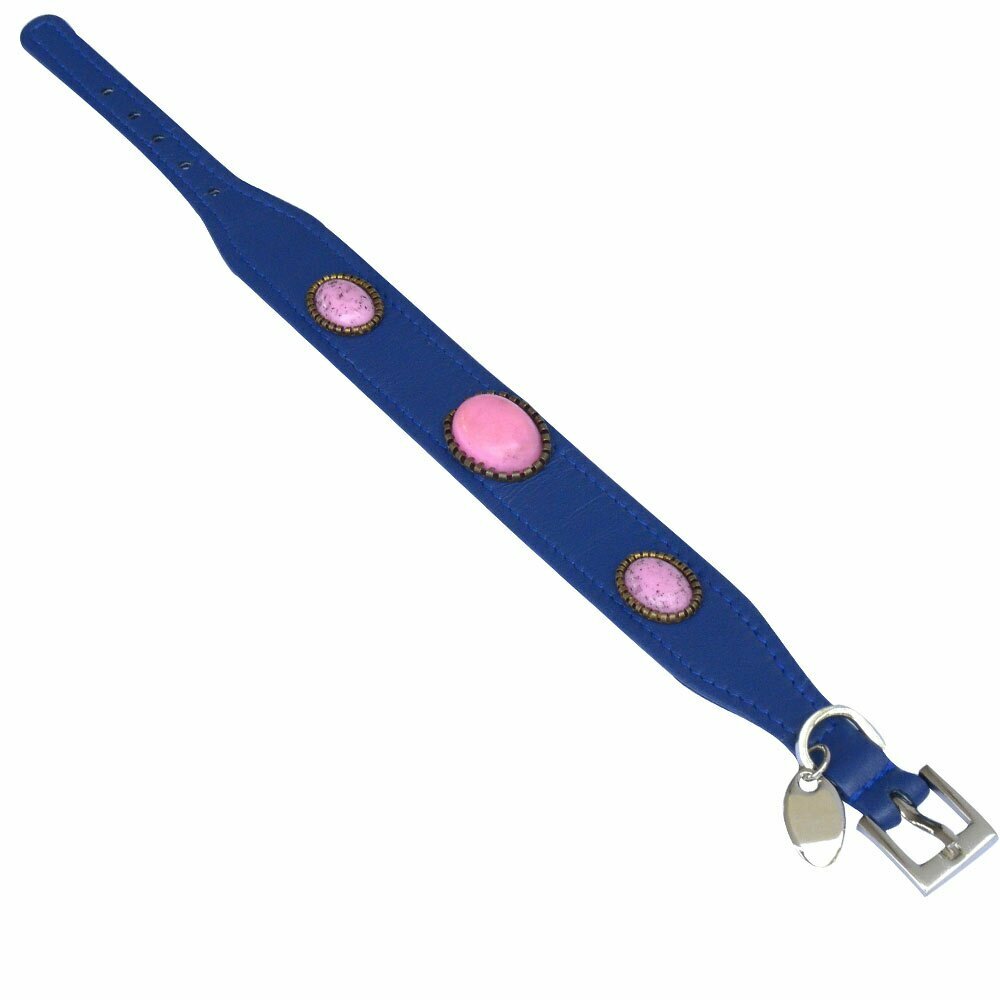 Leather dog collar Pocahontas Blue - Pink