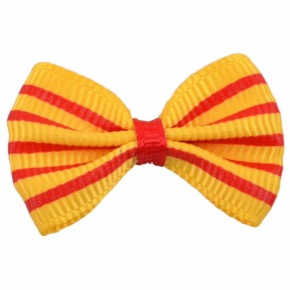 Handmade dog bow yellow with red stripes by GogiPet
