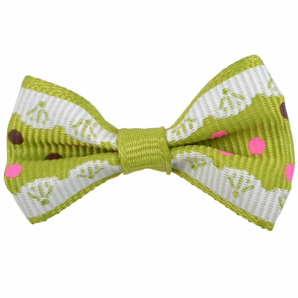 Dog bows with rubber hair green with white sports by GogiPet