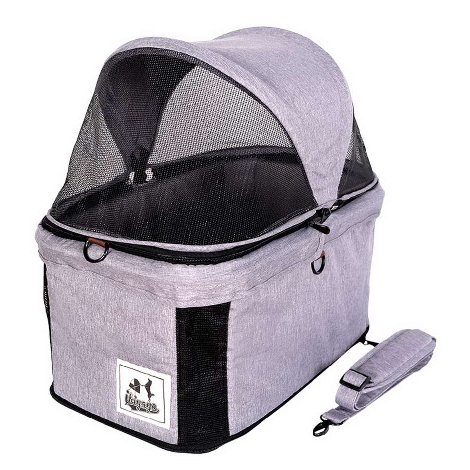 Dog carrier bag with shoulder strap and passenger cabin for dog pram