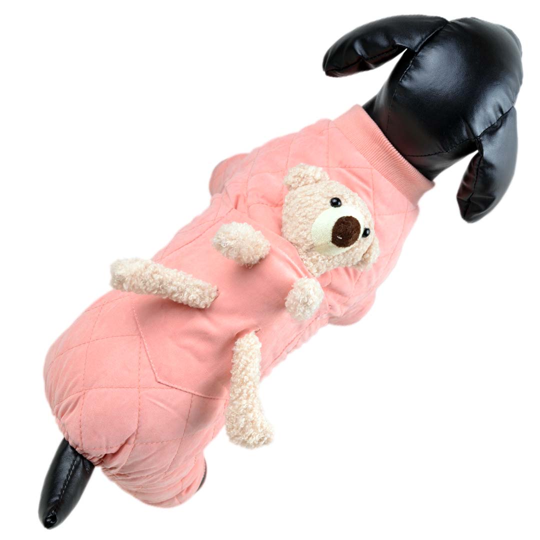 Pink dog coat - warm dog robe with teddy bear