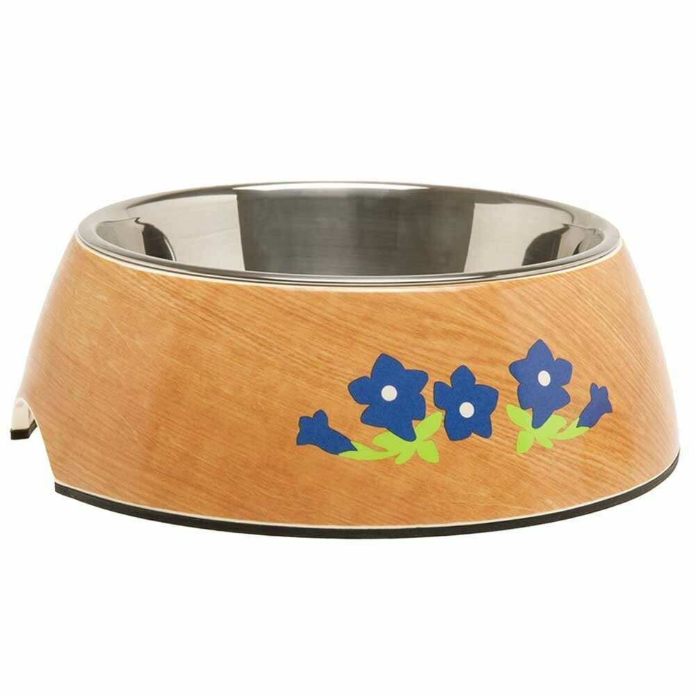 Heino with blue gentians on wood decor pet bowl