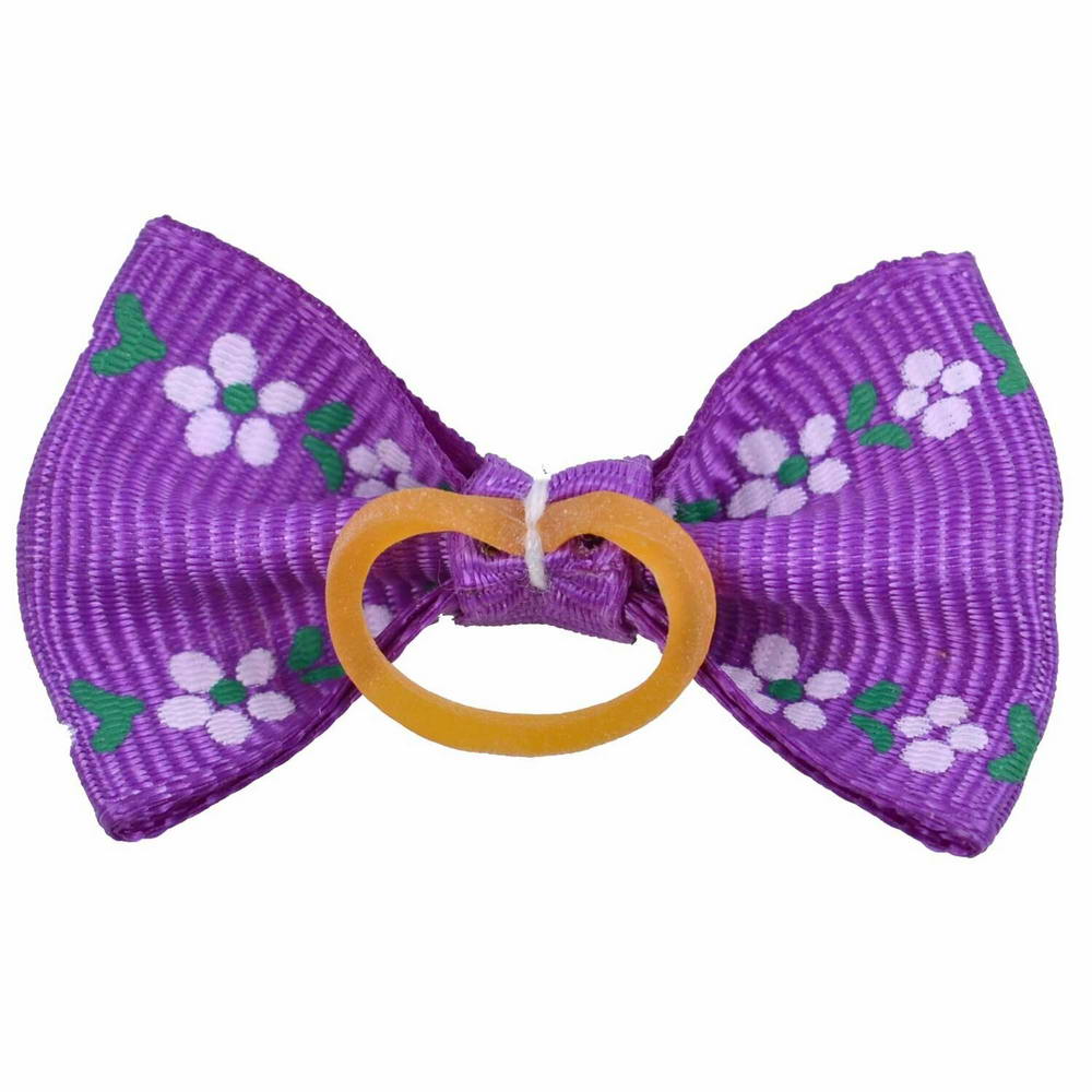 Handmade hair bow purple with flowers by GogiPet
