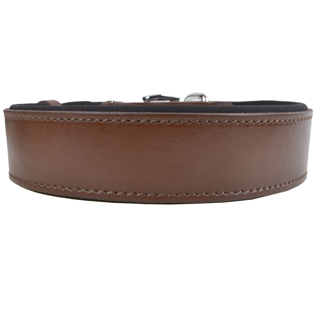 GogiPet® comfort leather dog collar brown with soft lining