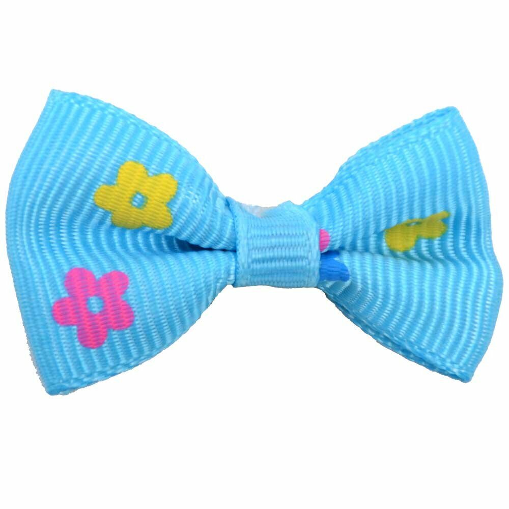 Handmade dog bow light blue with flowers by GogiPet