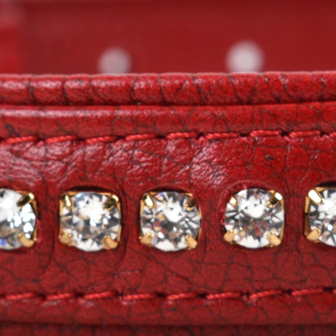 Precious Swarovski crystals set in red genuine leather