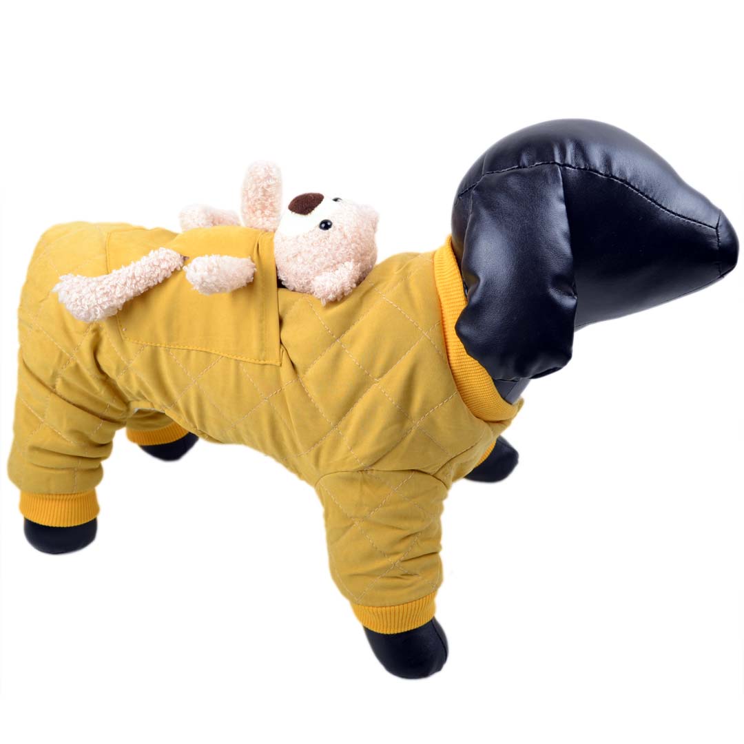 Yellow Dog Coat with Cuddly Bear