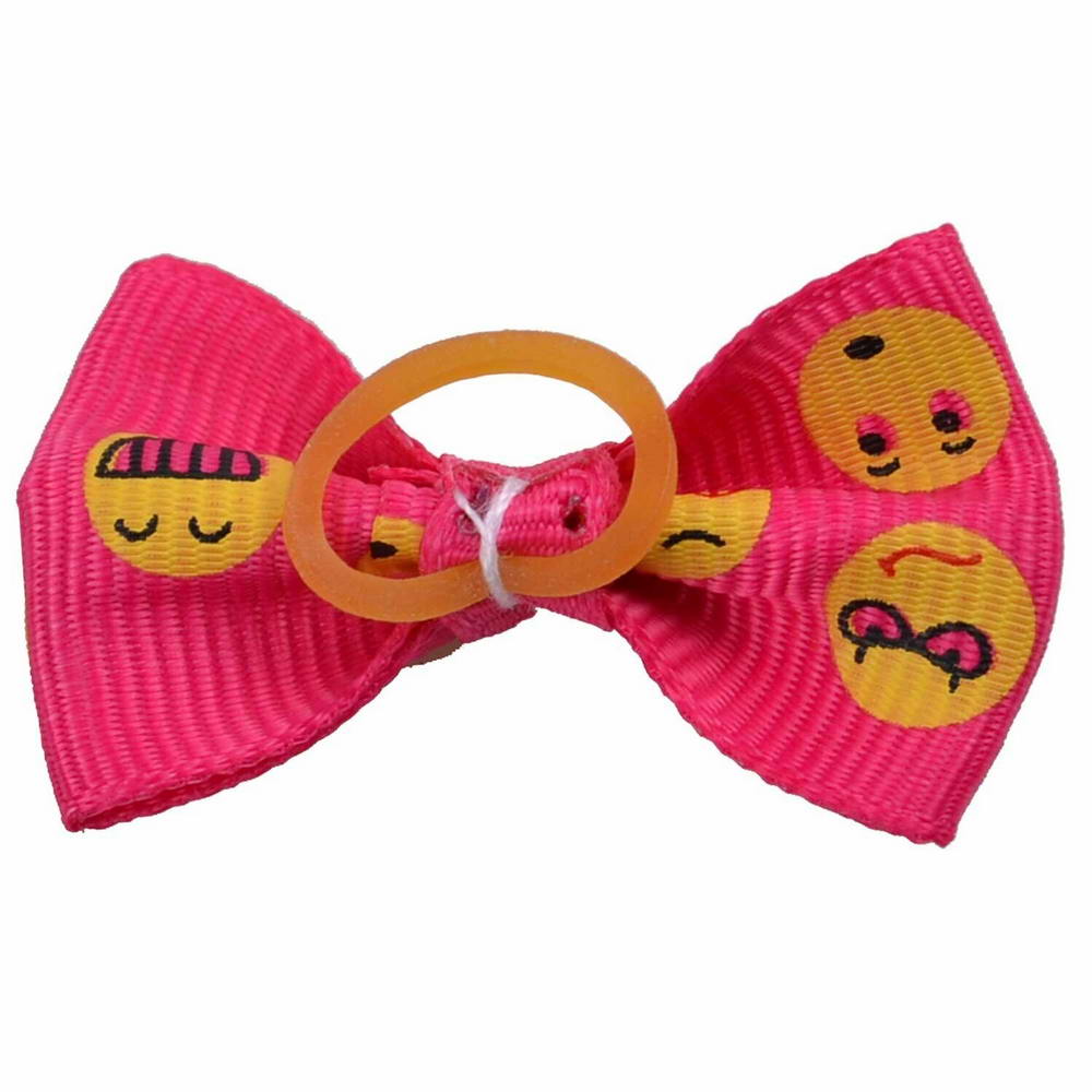 Dog hair bow rubberring Dark Pink Smiley by GogiPet