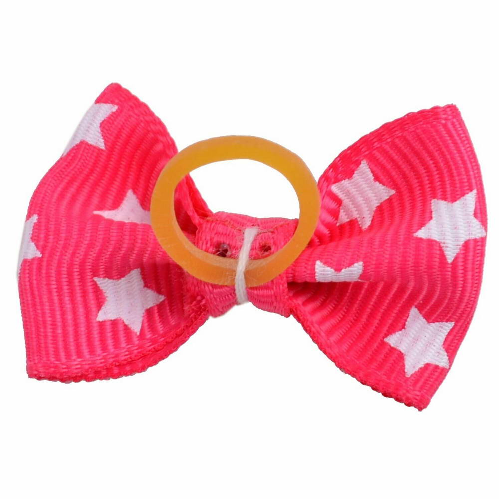 Dog hair bow rubberring Estrella dark pink with stars by GogiPet